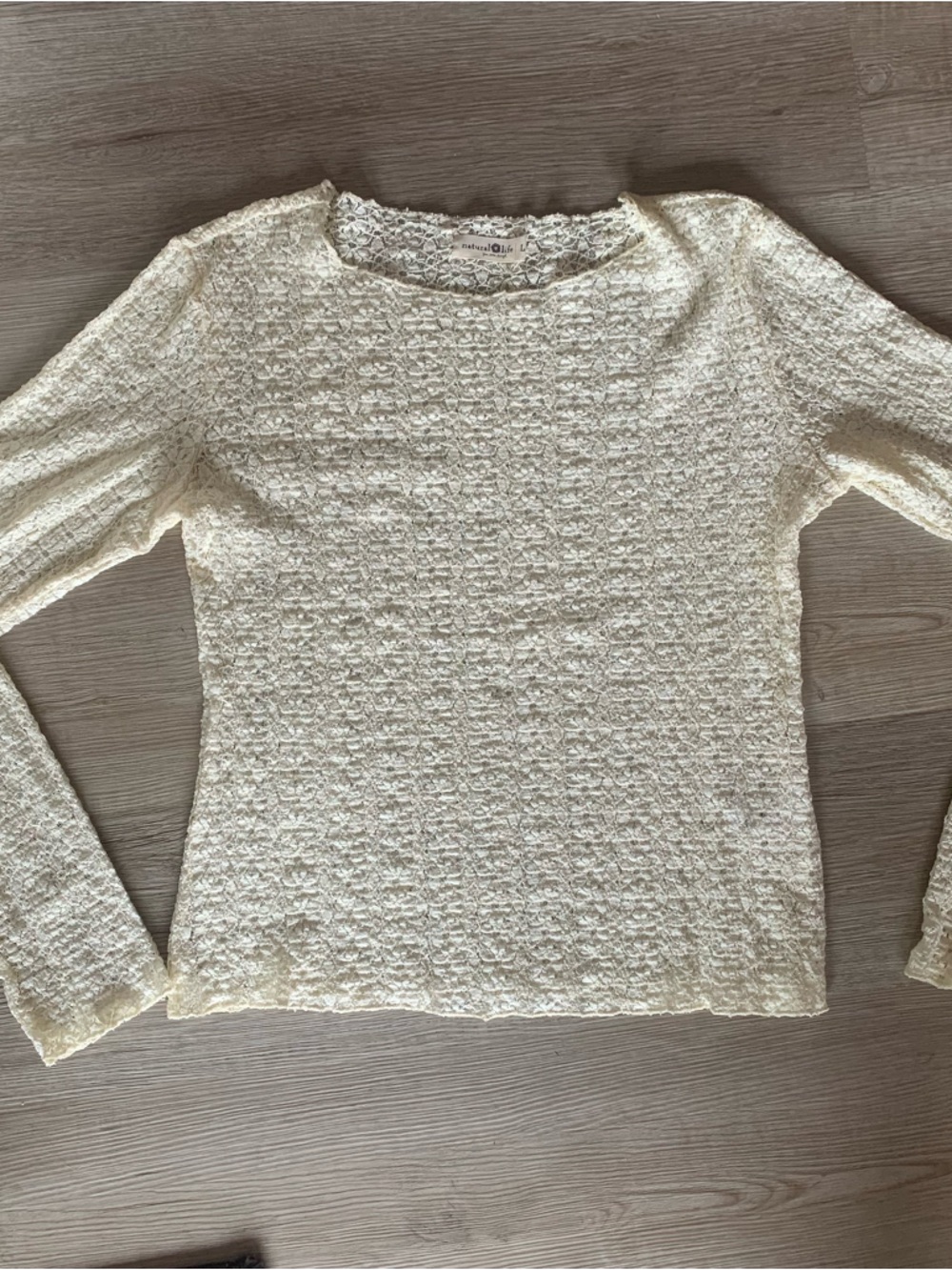 Natural Life Cream Stretchy Lace Long Sleeve Top SZ L